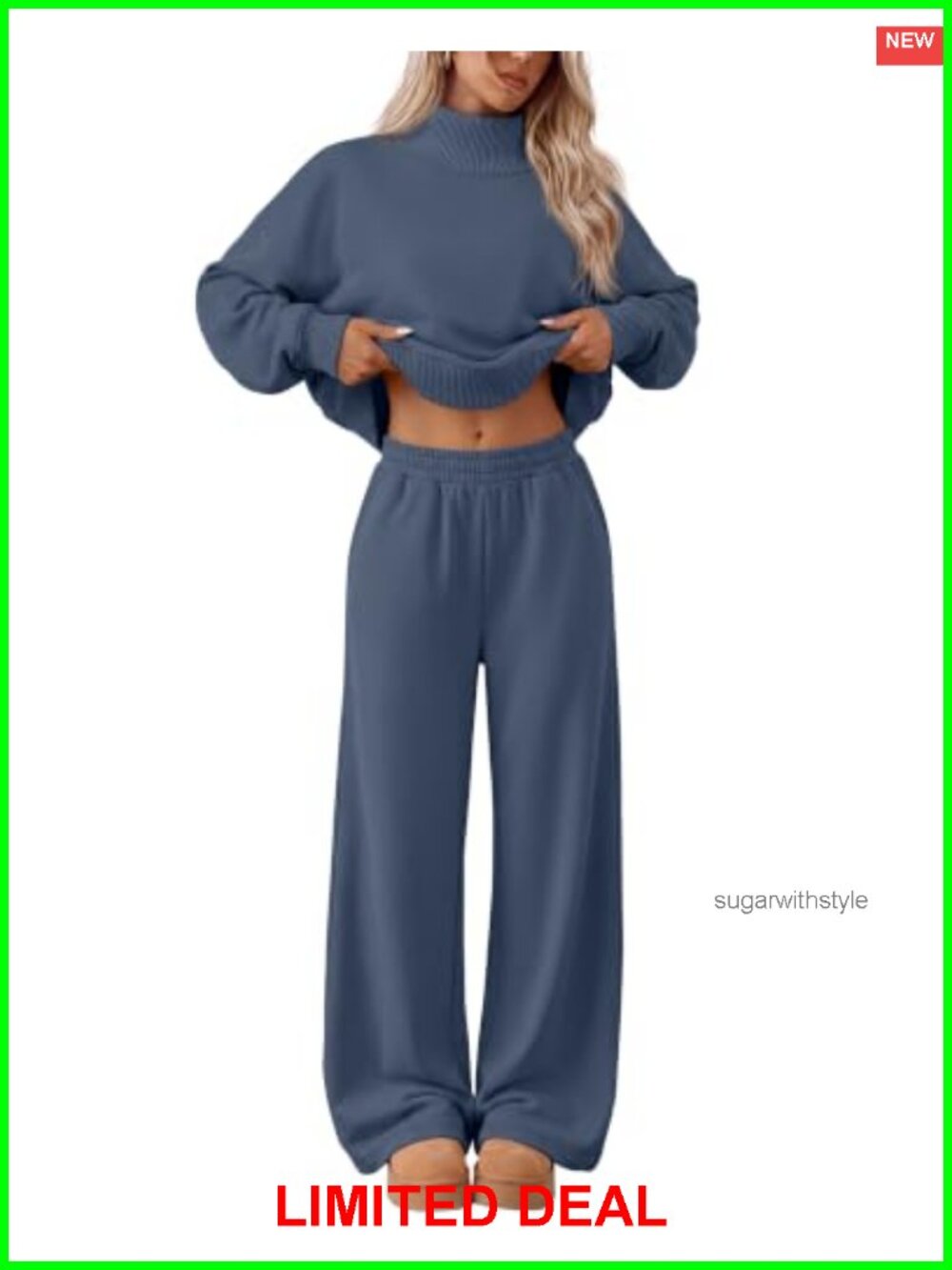 2 Piece Sweatsuit Set Mock Neck Oversized Sweatshirt Wide Leg Pants